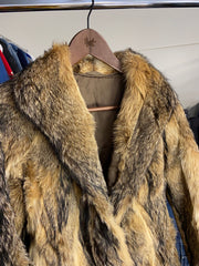 Short Multicolor Wolf Coyote Fur Overcoat Jacket Women's M Vintage
