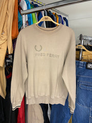 Fred Perry Big Embroidery Logo Beige Sweatshirt M Mens Cotton