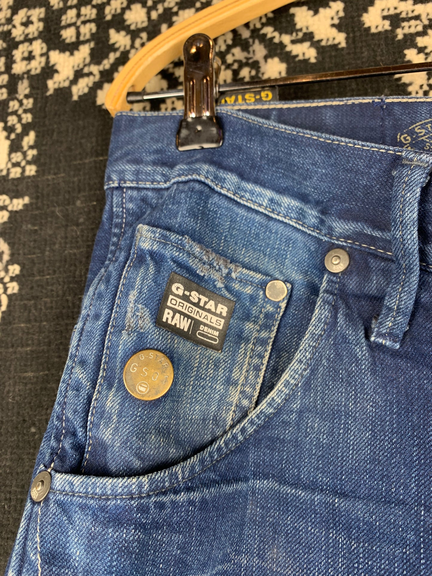 Men's Y2K G STAR RAW Blue Distressed Acid Wash Jeans