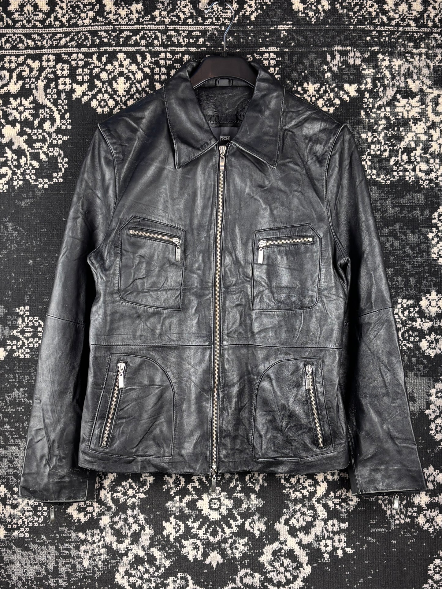Men's Vintage TCM Black Genuine Leather Jacket