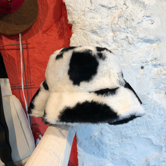 Cow Print Fluffy Bucket Hat