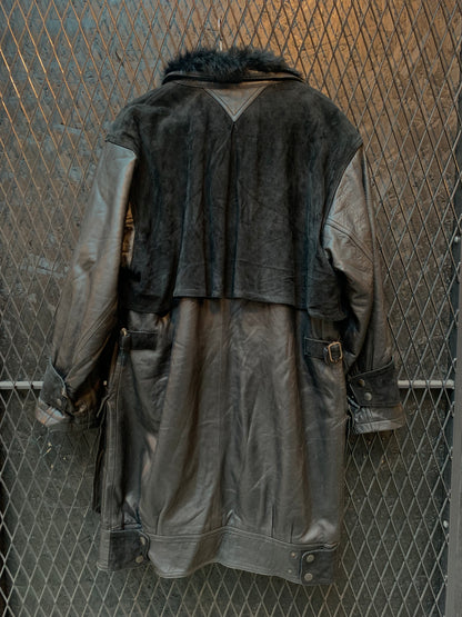 Women's Vintage Cesare Piccini Black Leather Trench Coat