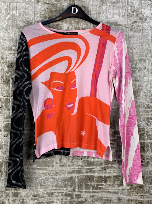 Womens Vintage Y2K Custo Barcelona Graphic Long Sleeve Top