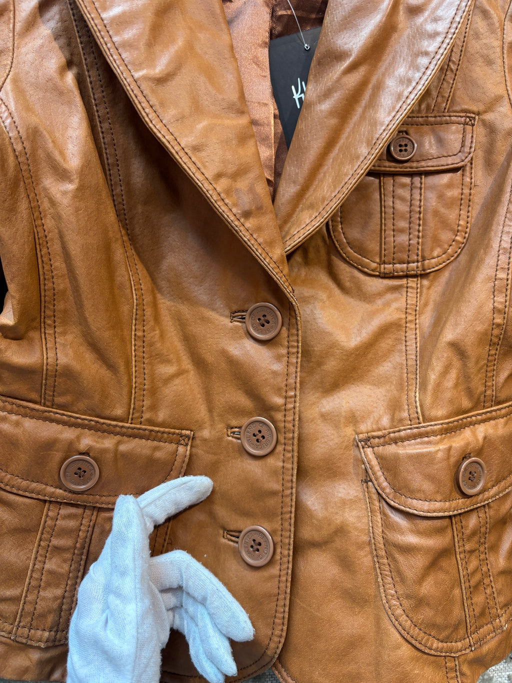 Blend Caramel Brown Leather Blazer Jacket