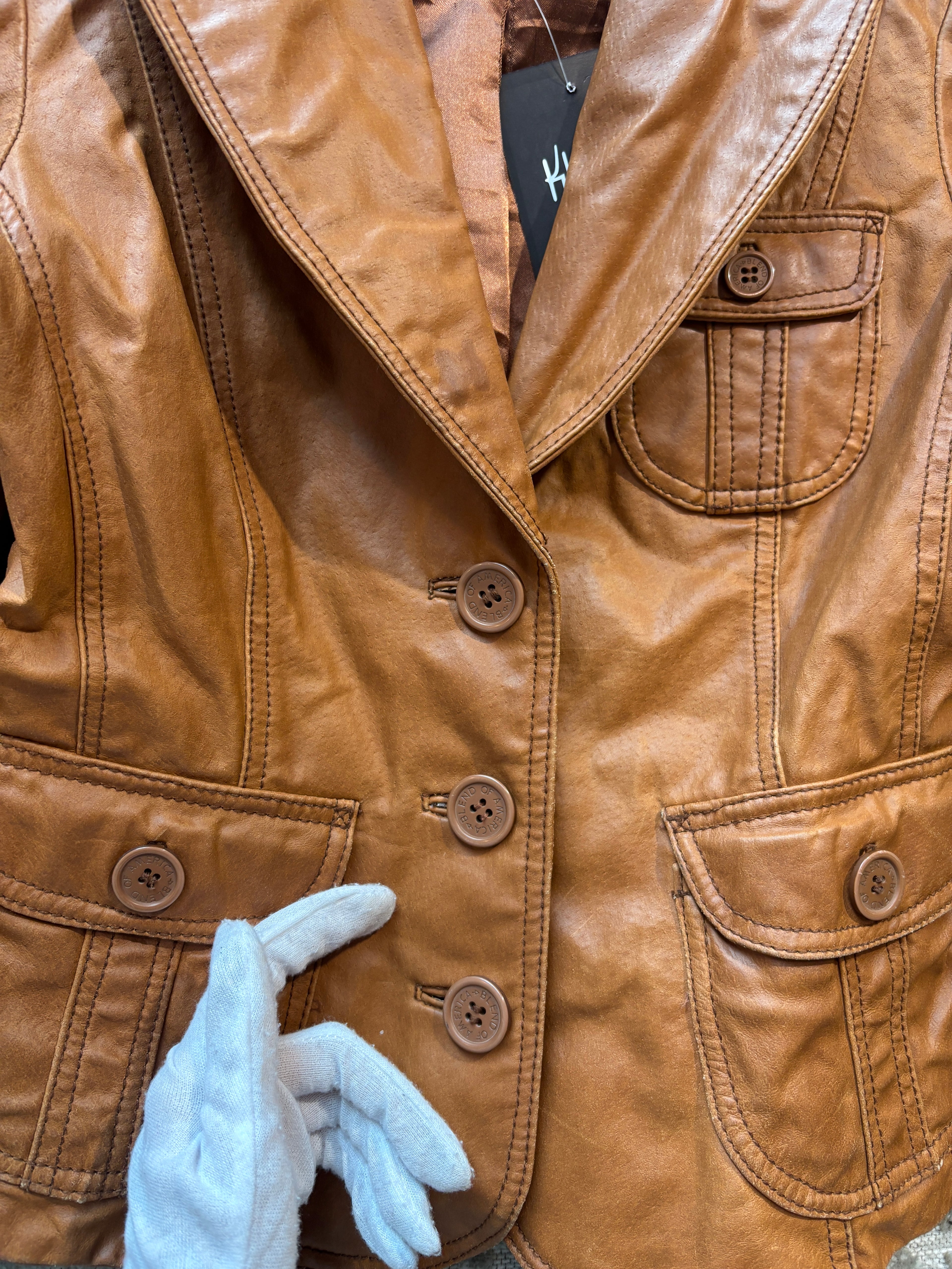 Blend Caramel Brown Leather Blazer Jacket
