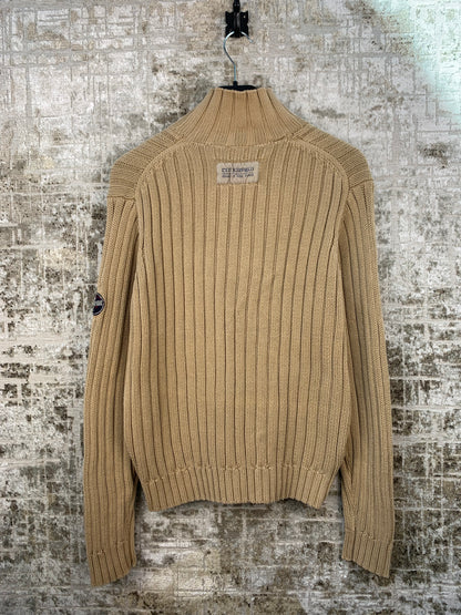 Men's Y2K Beige Knit Zip Sweater