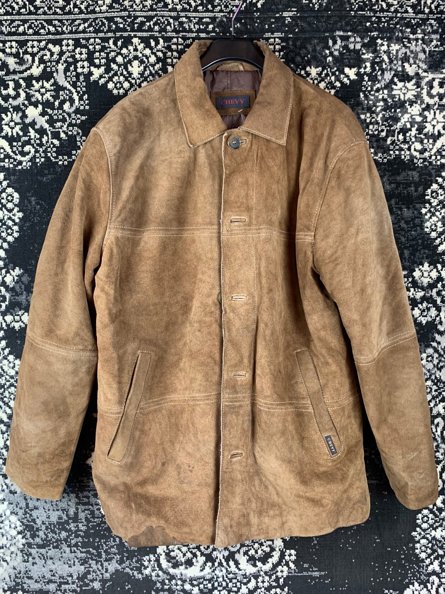 Men's Vintage Brown Suede Leather Buttoned Jacket