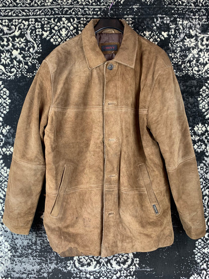 Men's Vintage Brown Suede Leather Buttoned Jacket