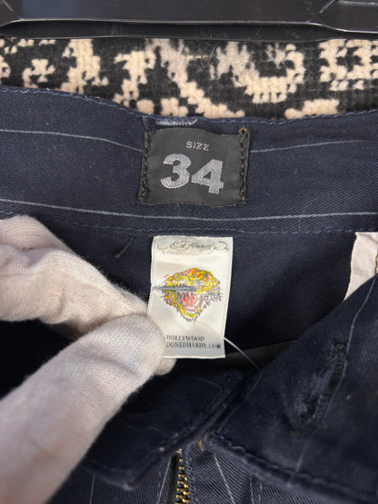 Men's Y2K Black Pinstripe Ed Hardy Cargo Shorts