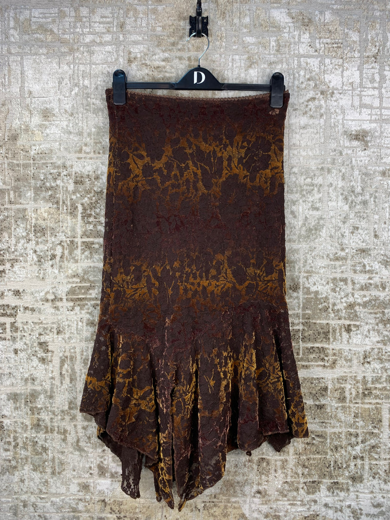 Womens Y2K Brown Lace and Satin Midi Skirt