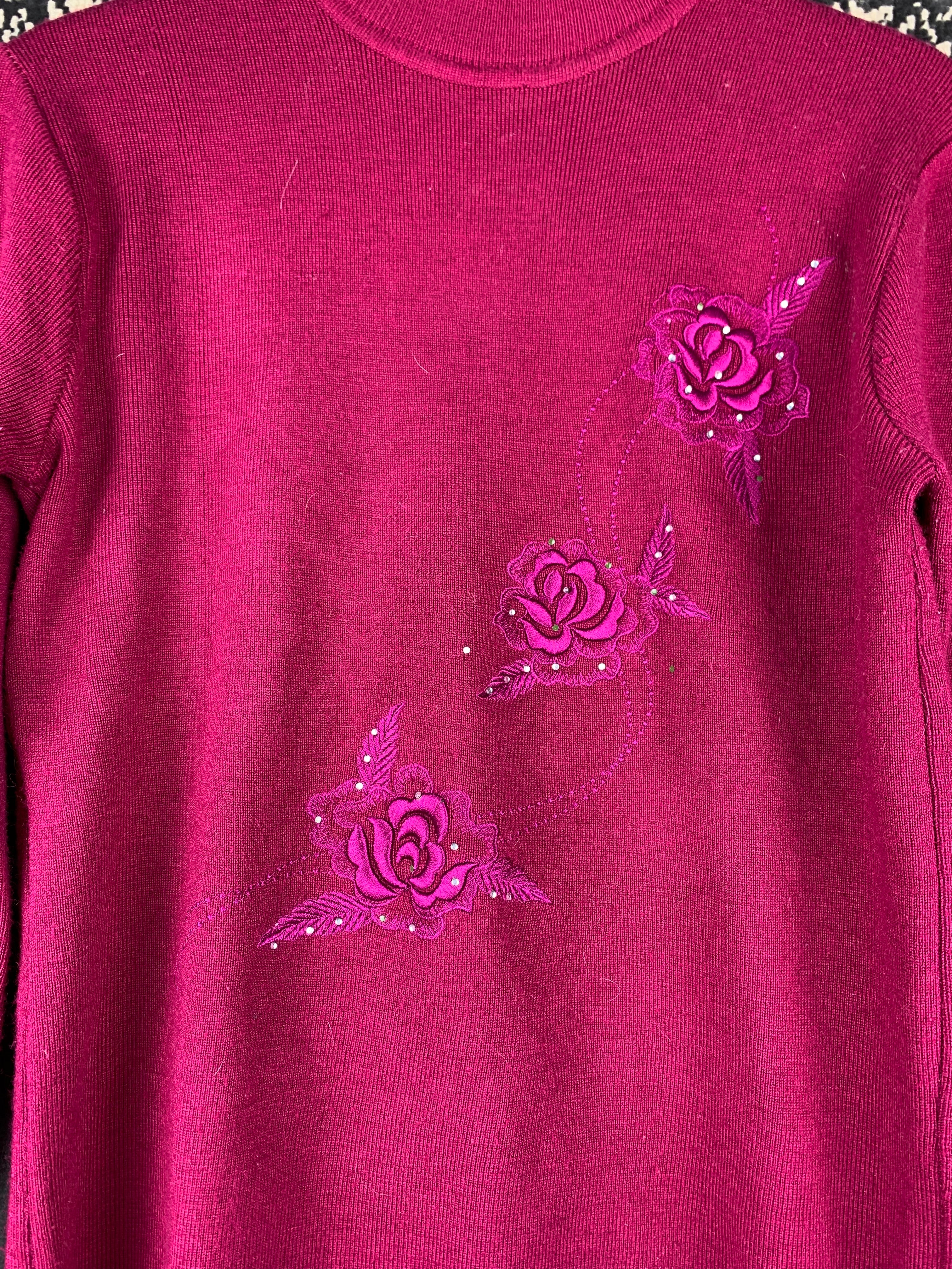 Womens Vintage Fuscia Mockneck Sweater