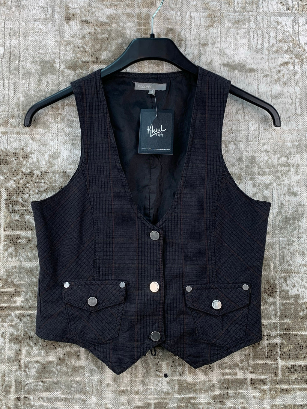 Womens Y2K KappAhl Black Checkered Vest