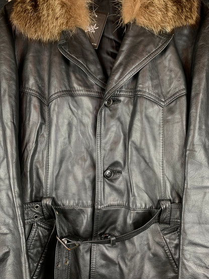 Mens Vintage Finnish Black Leather Fashion Coat