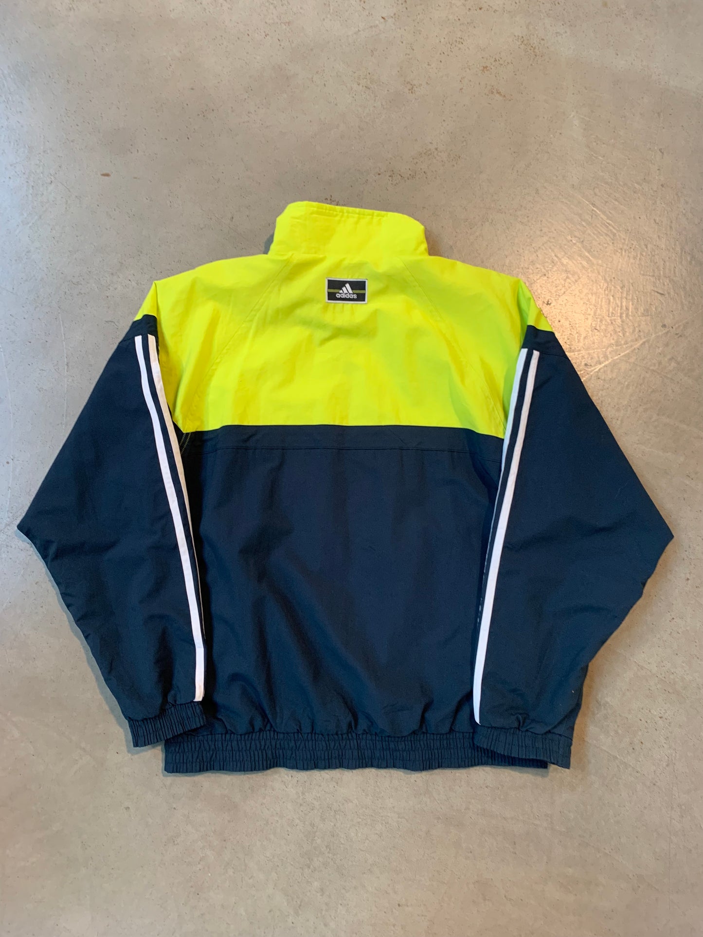 Vintage Adidas Neon Yellow and Navy Blue Colorblock Track Jacket