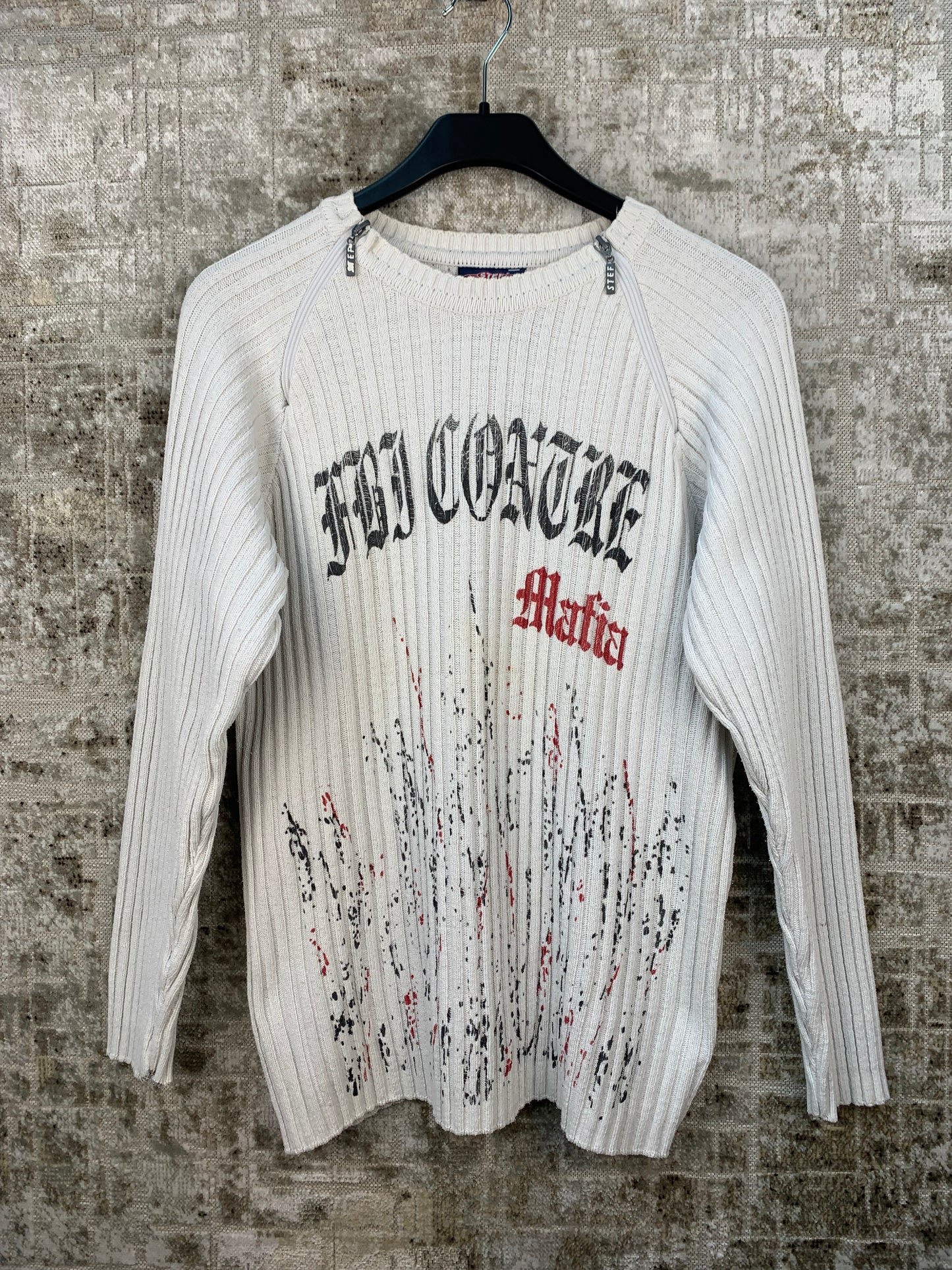 Mens Y2K White Knit Sweater
