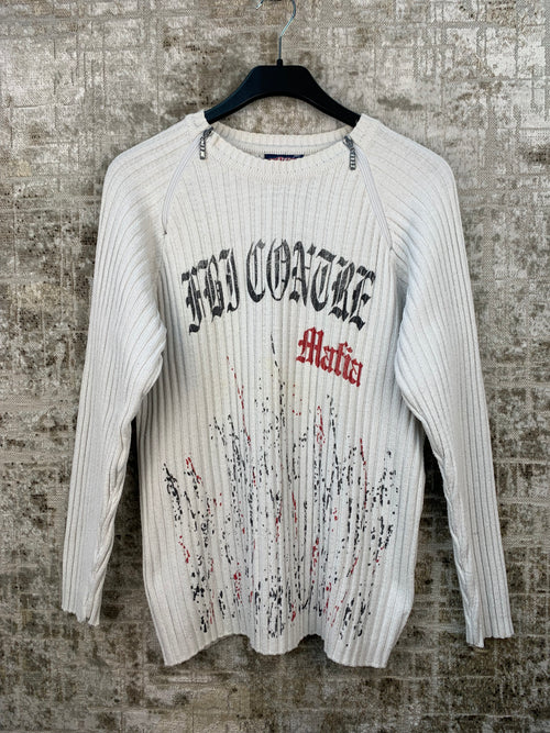 Mens Y2K White Knit Sweater