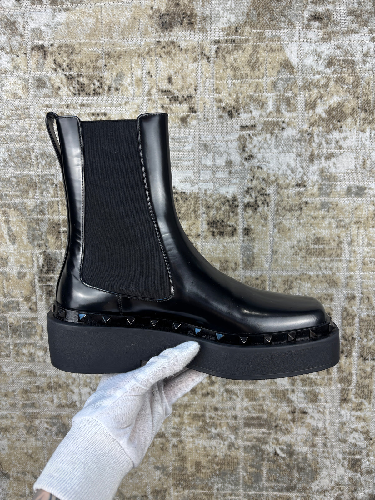 Valentino Garavani Black Leather Rockstud Ankle Boots