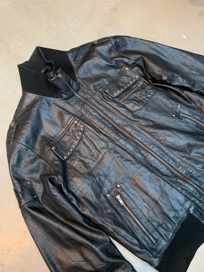 Bruno Banani Black Leather Zip Up Jacket
