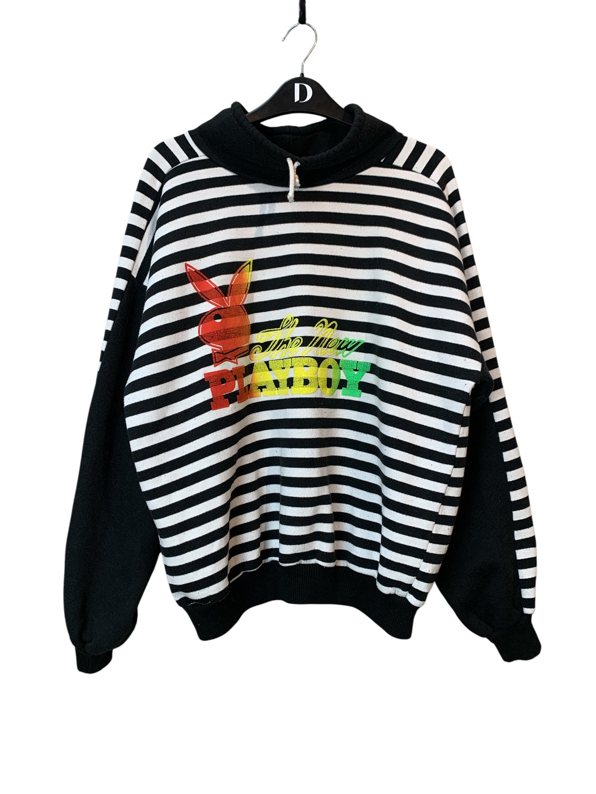 Vintage "The New Playboy" Striped Hooded Sweatshirt