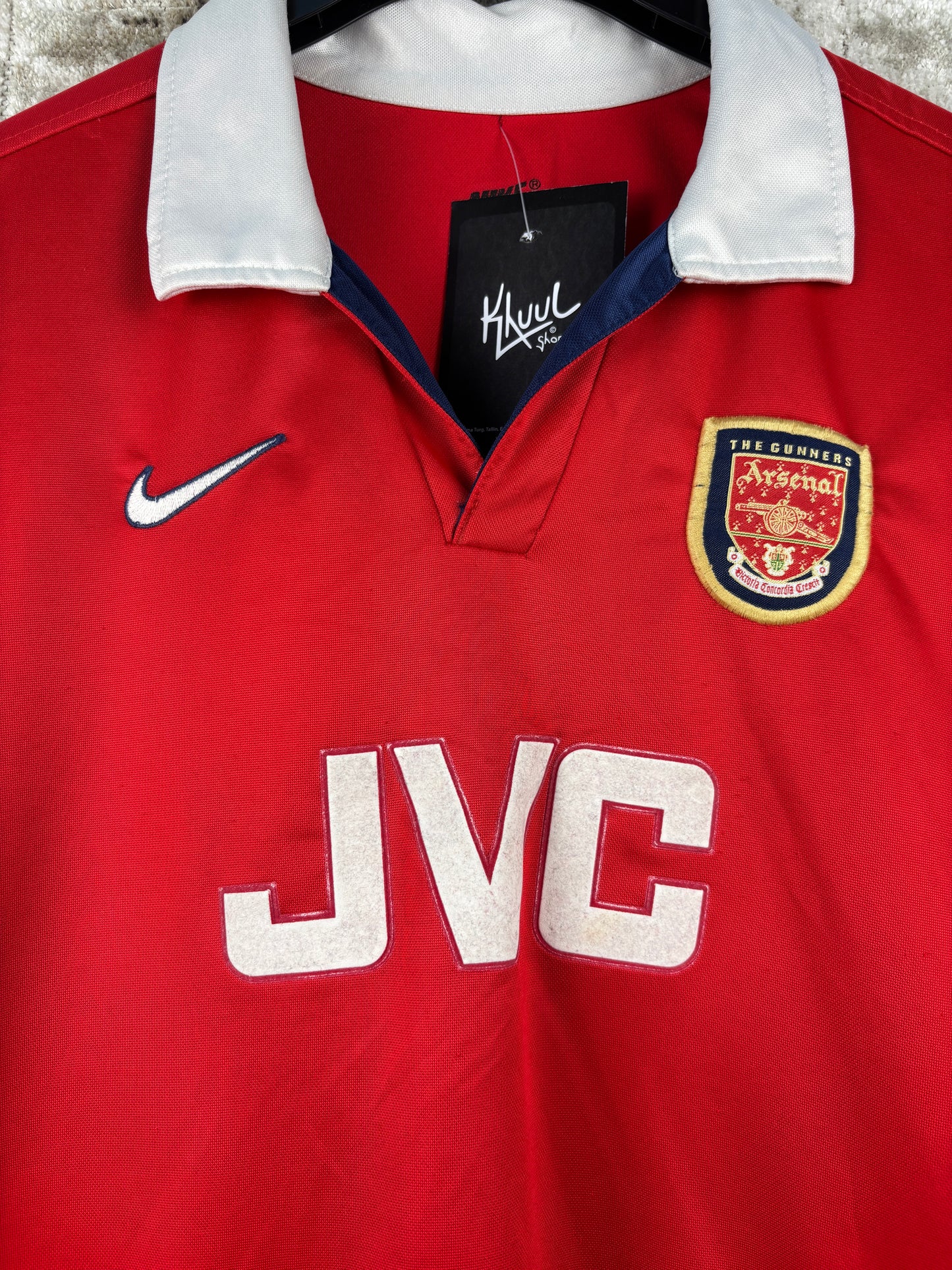 Mens Vintage Red White JVC Arsenal Nike Football Jersey