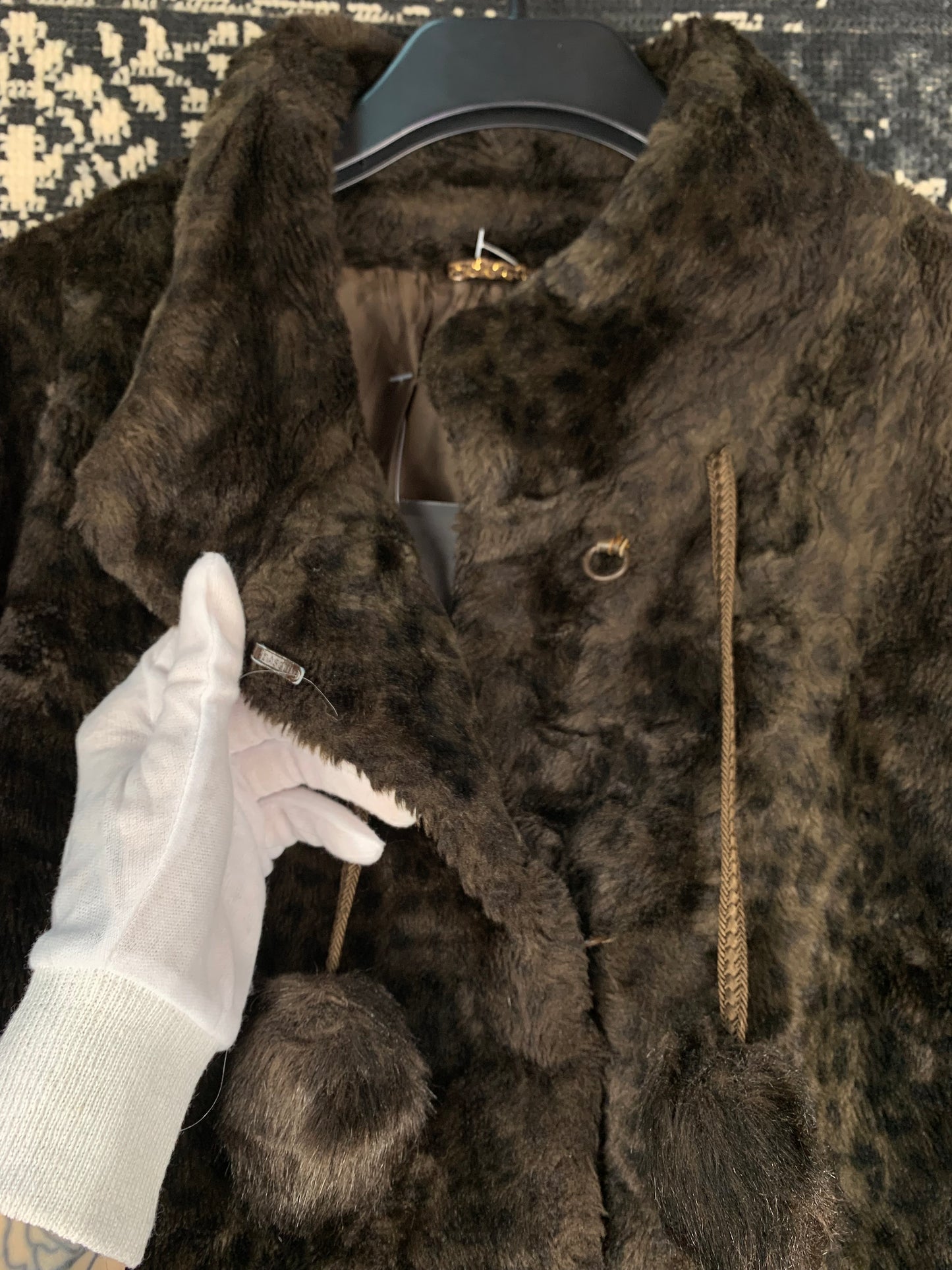 Vintage Dark Brown Sheared Fur Coat With Pom-Pom Drawstrings
