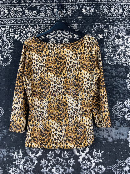 Womens Y2K Leopard Print Long Sleeve Top