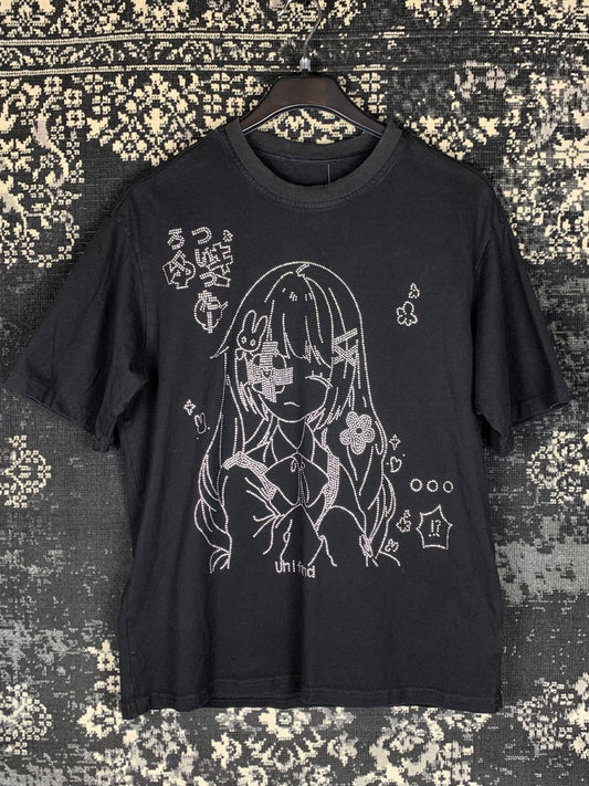 Y2K Rhinestone Anime Girl Graphic T-Shirt