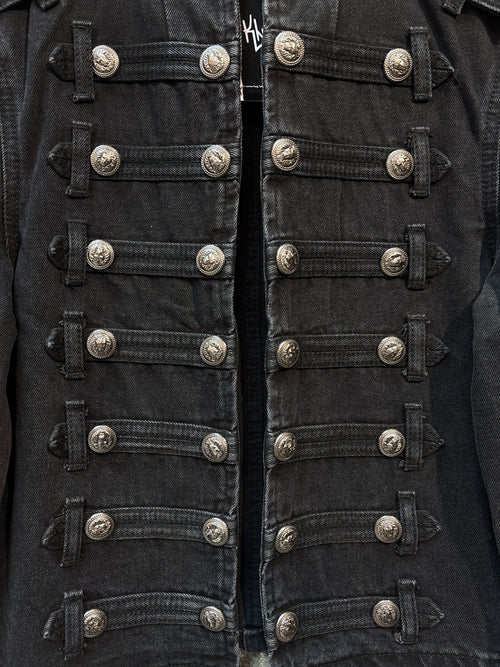 Black Denim Military Band Jacket