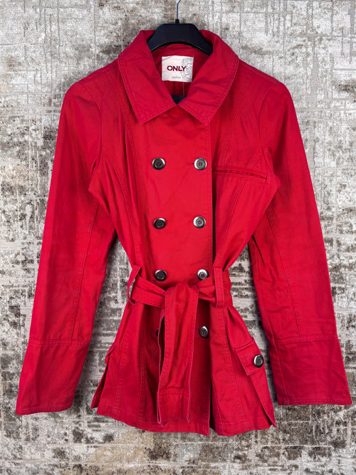 Womens ONLY Red Belted Button Up Jacket
