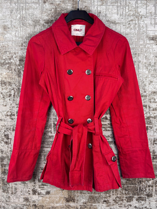Womens ONLY Red Belted Button Up Jacket