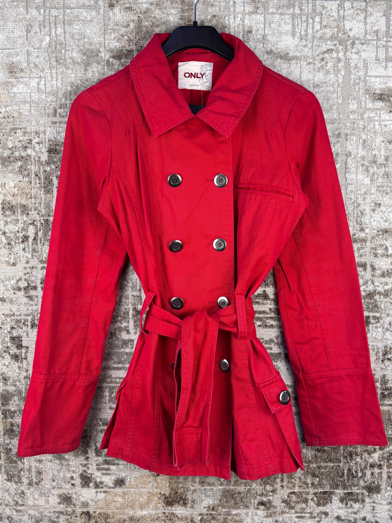 Womens ONLY Red Belted Button Up Jacket