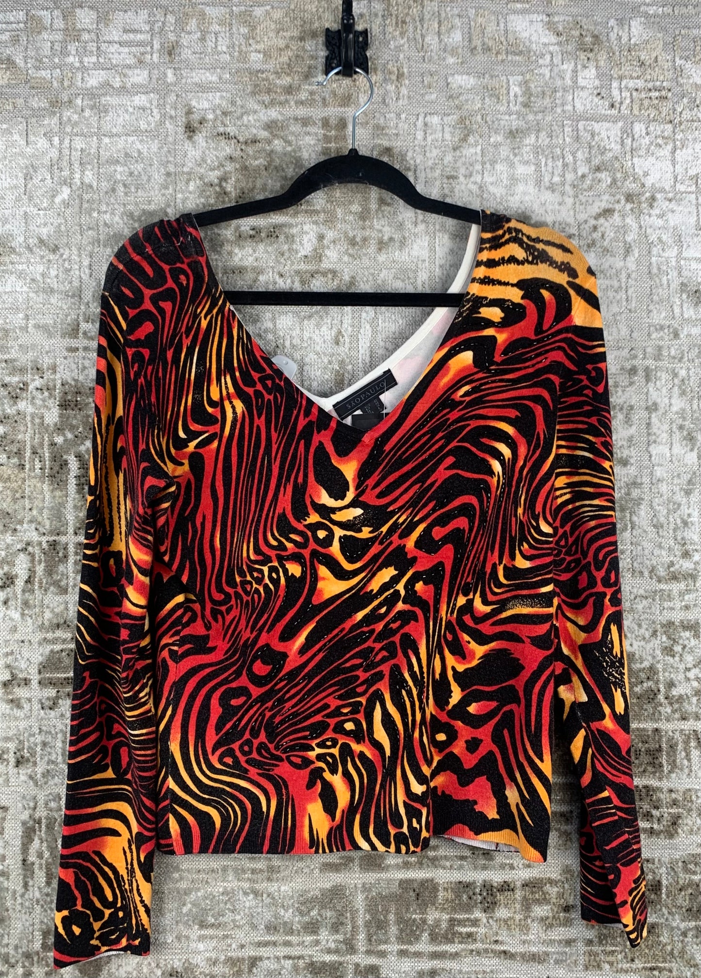 Women's Y2K Red and Yellow Animal Printed Long Sleeve Shirt