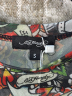 Ed Hardy Tattoo Print Mesh Long Sleeve Top