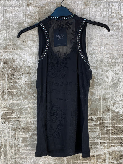 Women's Vintage Versace Black Rhinestoned Tank Top