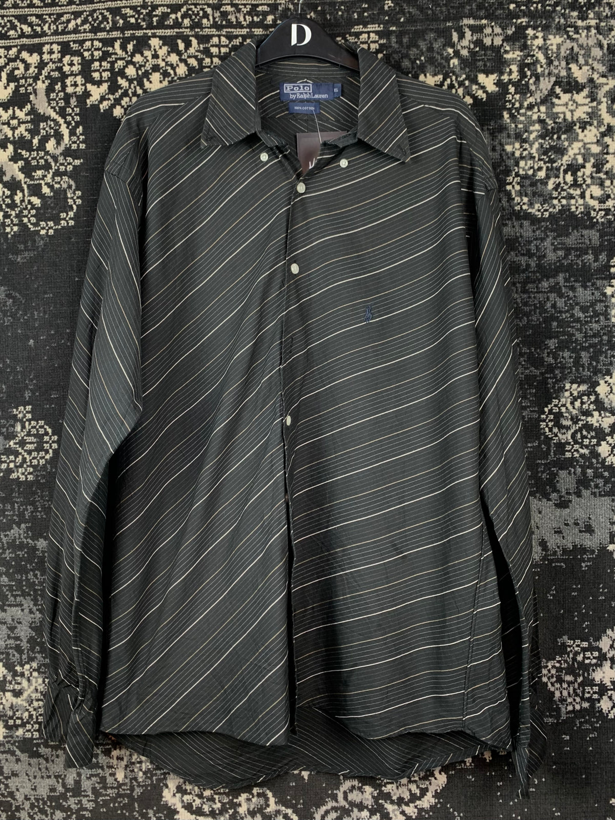 Mens Polo Ralph Lauren Navy Blue Striped Button Up Shirt