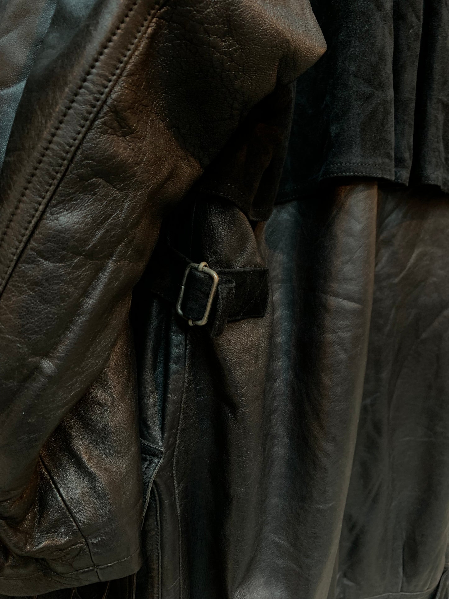 Women's Vintage Cesare Piccini Black Leather Trench Coat