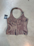 Vintage Brown Satin Halter Top