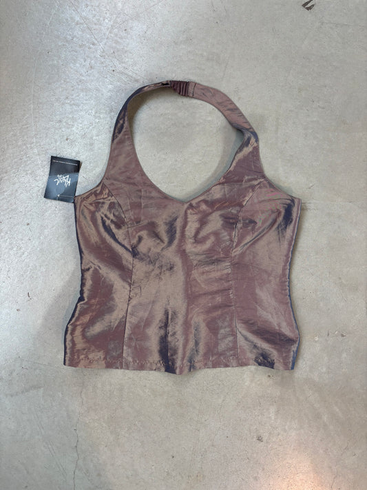 Vintage Brown Satin Halter Top