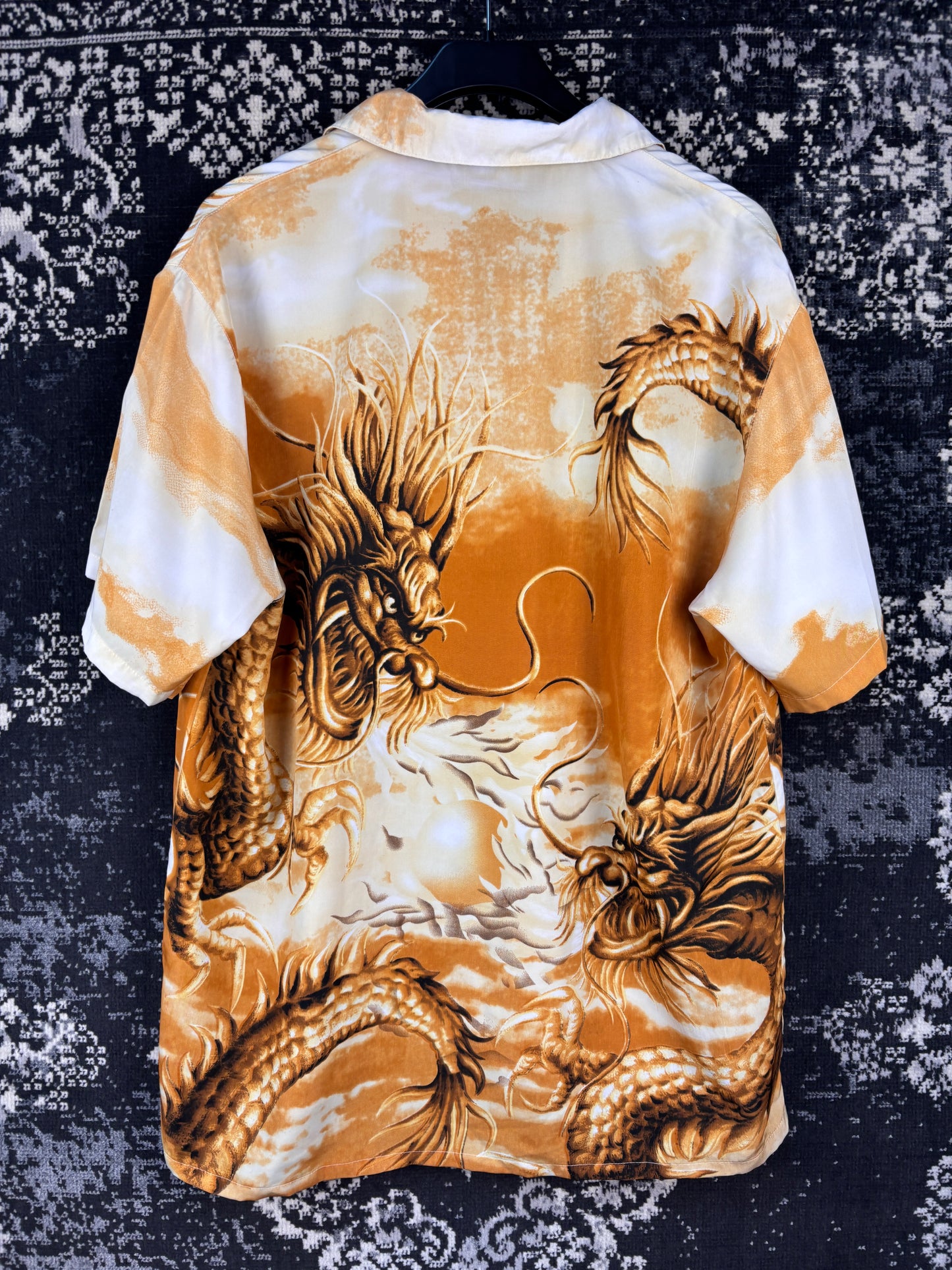 Mens Y2K Fuhua Dragon Print Button Up Shirt