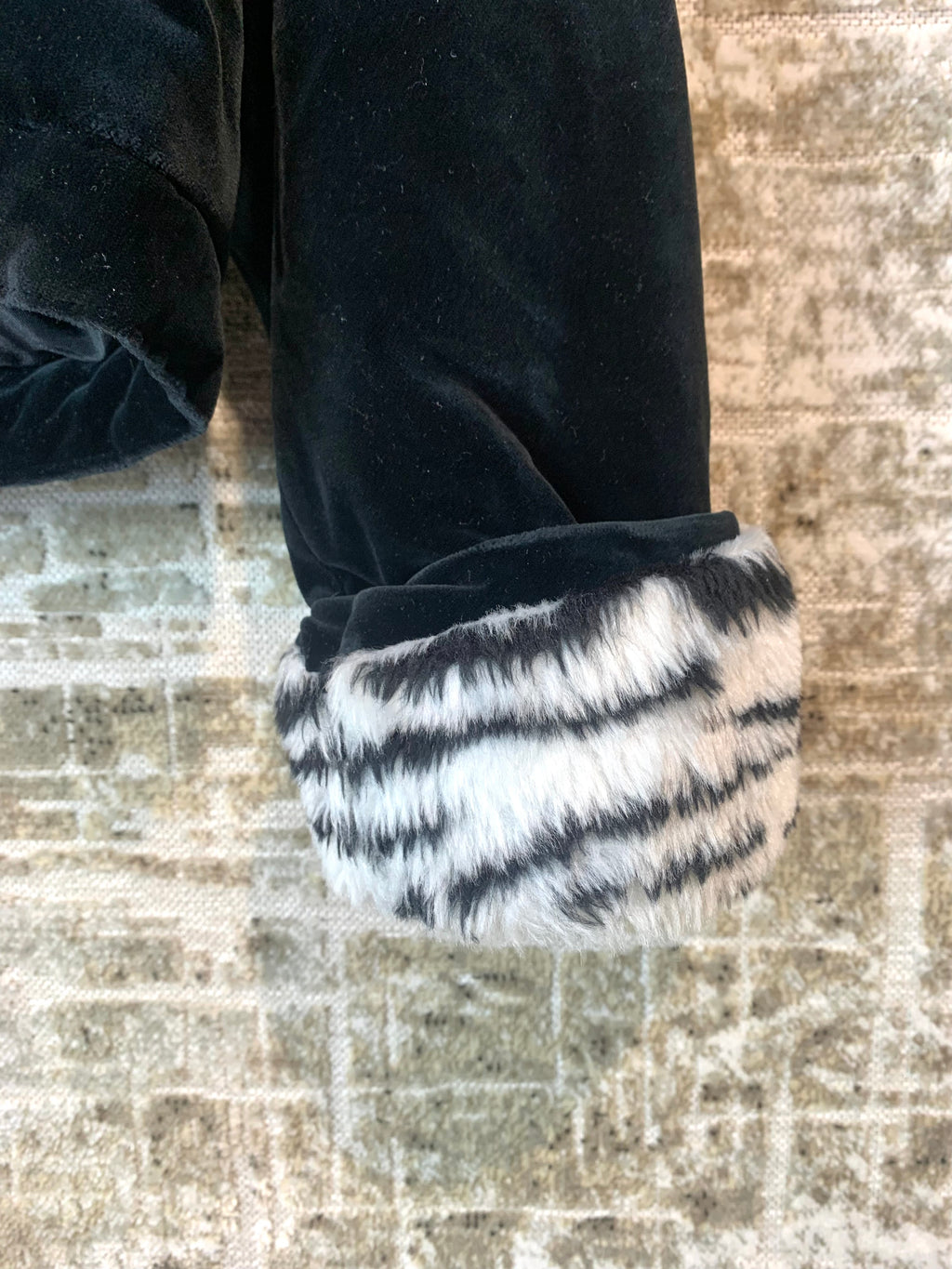 Vintage Velvet Zebra Faux Fur Trim Jacket
