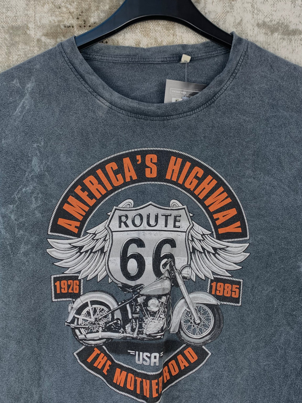 Mens Vintage Route 66 Grey Graphic T Shirt