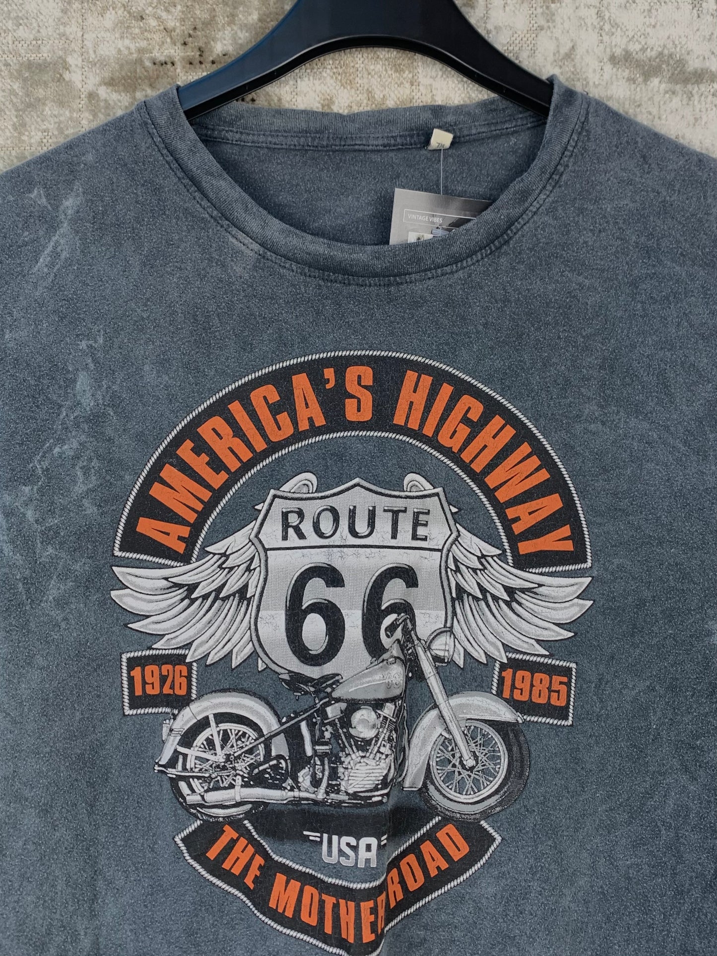 Mens Vintage Route 66 Grey Graphic T Shirt