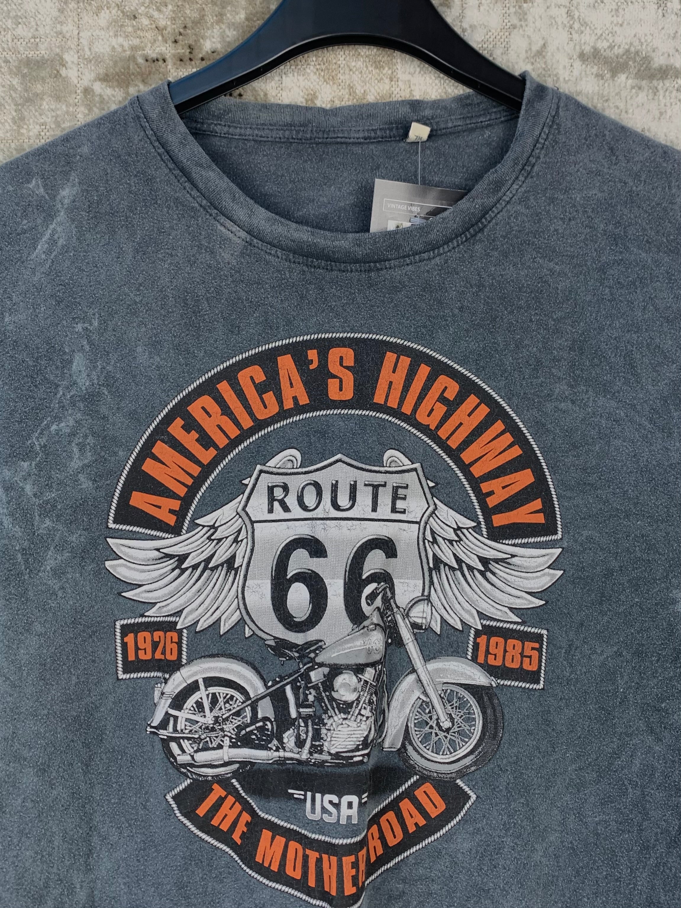 Mens Vintage Route 66 Grey Graphic T Shirt