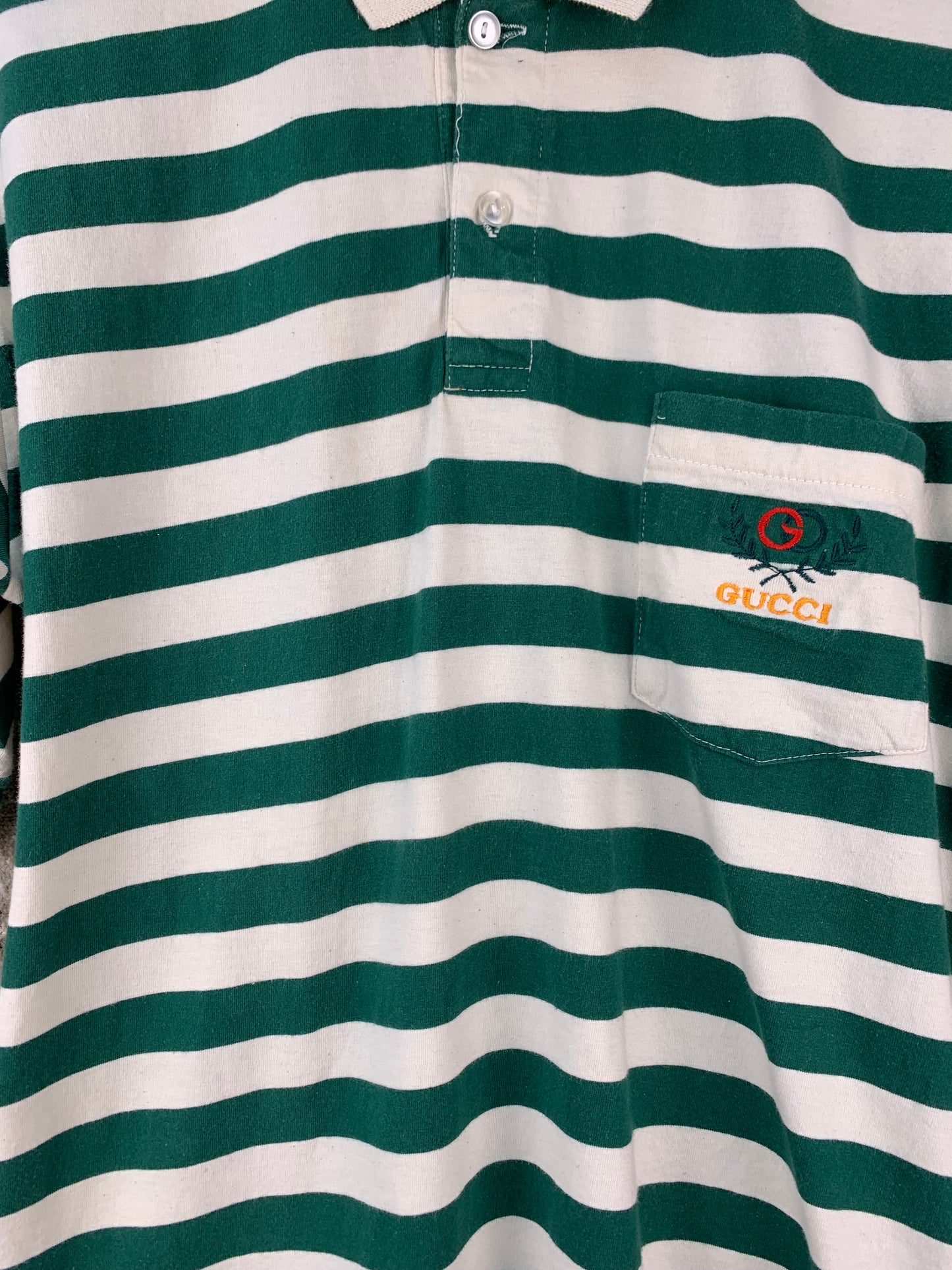 Men's Vintage Gucci Green White Striped Polo Shirt