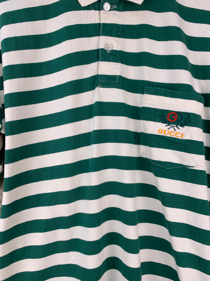 Men's Vintage Gucci Green White Striped Polo Shirt