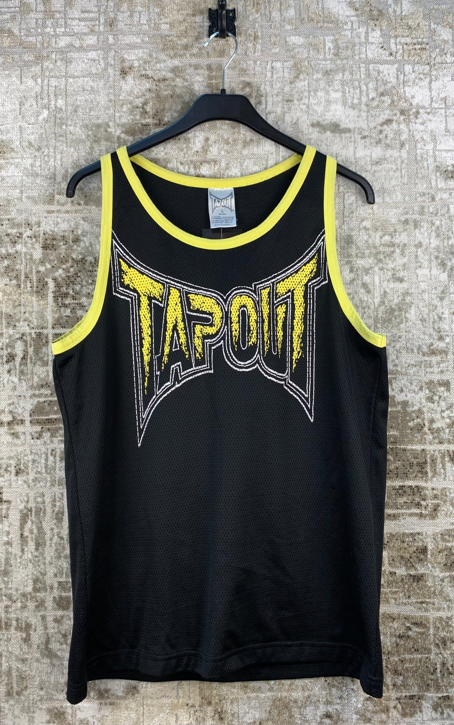 Mens Vintage Black and Yellow Graphic Tapout Tank