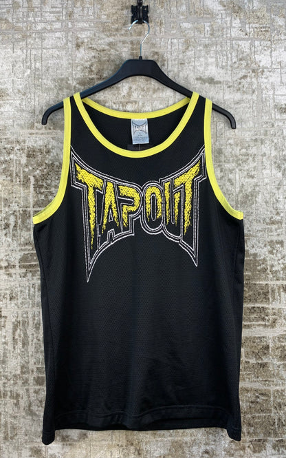 Mens Vintage Black and Yellow Graphic Tapout Tank