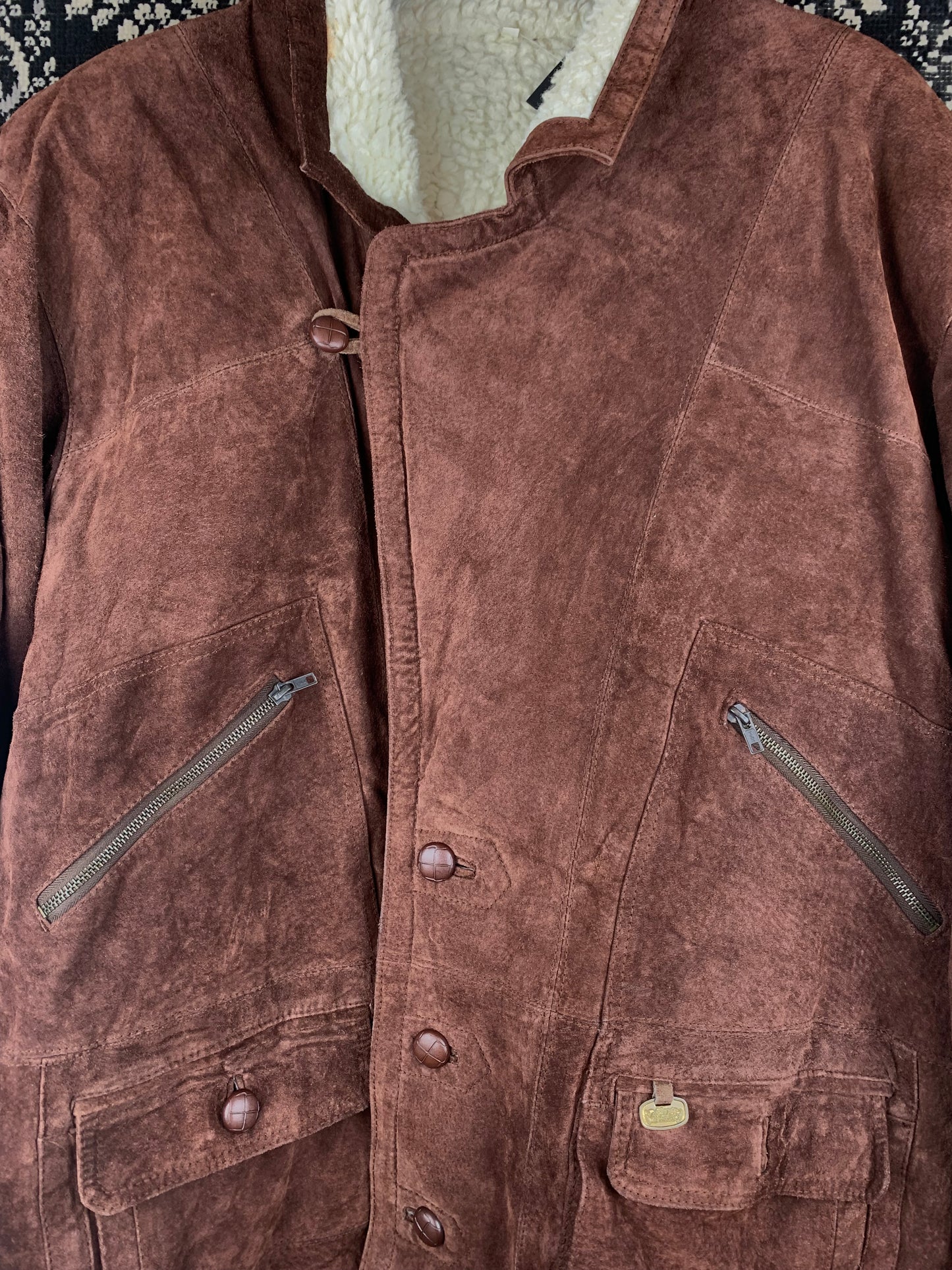Men’s Vintage Brown Suede Sherpa Coat