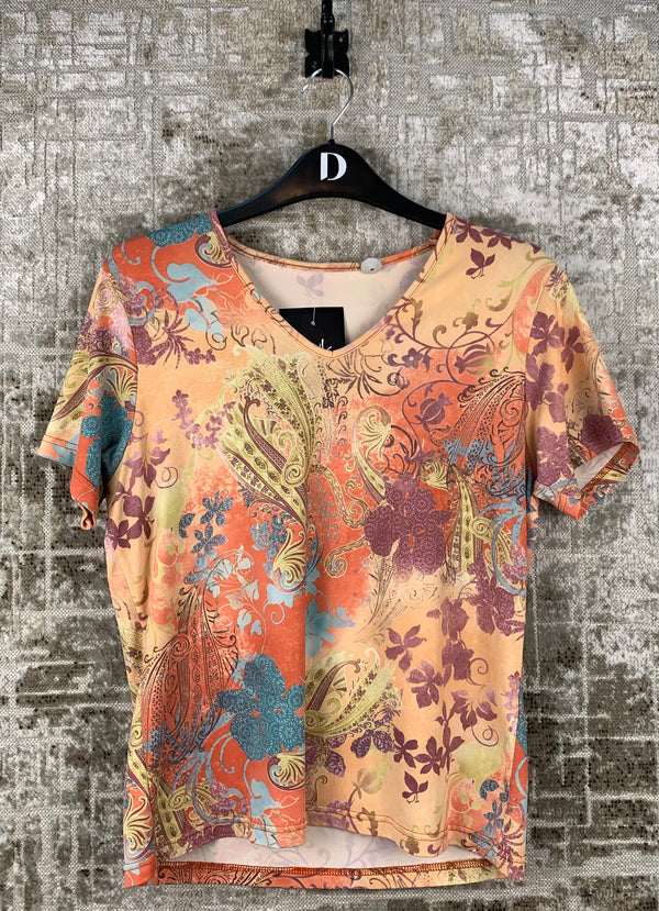 Womens Y2K Floral Pattern V-Neck T-Shirt