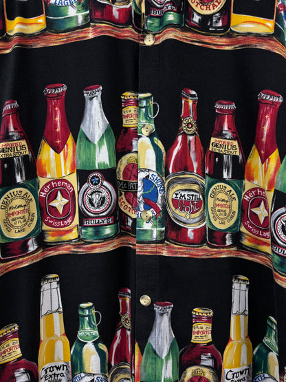 Mens Cotton Beer Bottle Print Button Up Shirt